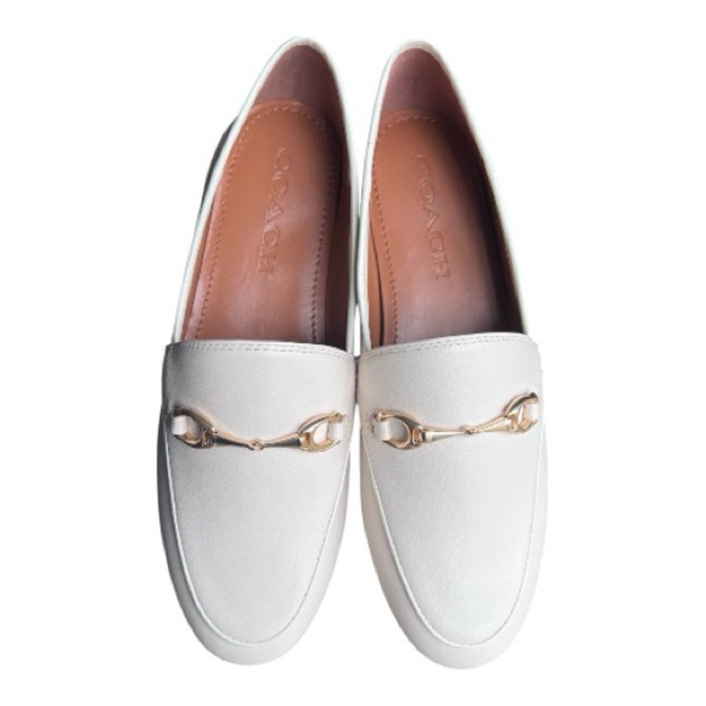 COACH Haley Women's White Chalk Leather Gold Horsebit Loafers NEW Size 5.5 - Picture 2 of 11
